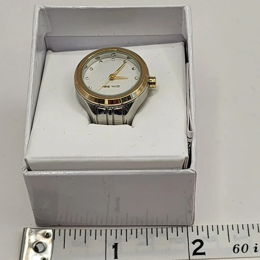 Nine West Genuine Crystal Accented Two Tone Round Face Expansion Band Ring Watch